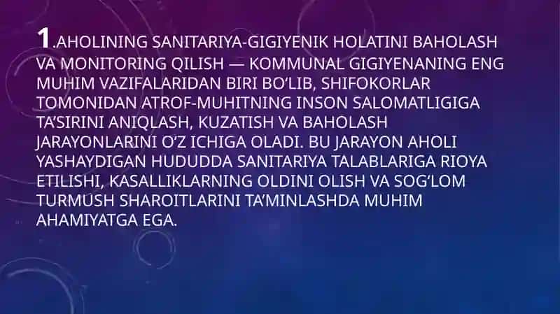 Kommunal gigiyena fanini o’rganishda shifokorning vazifalari. Kommunal ob’ektlar haqida tushuncha 3
