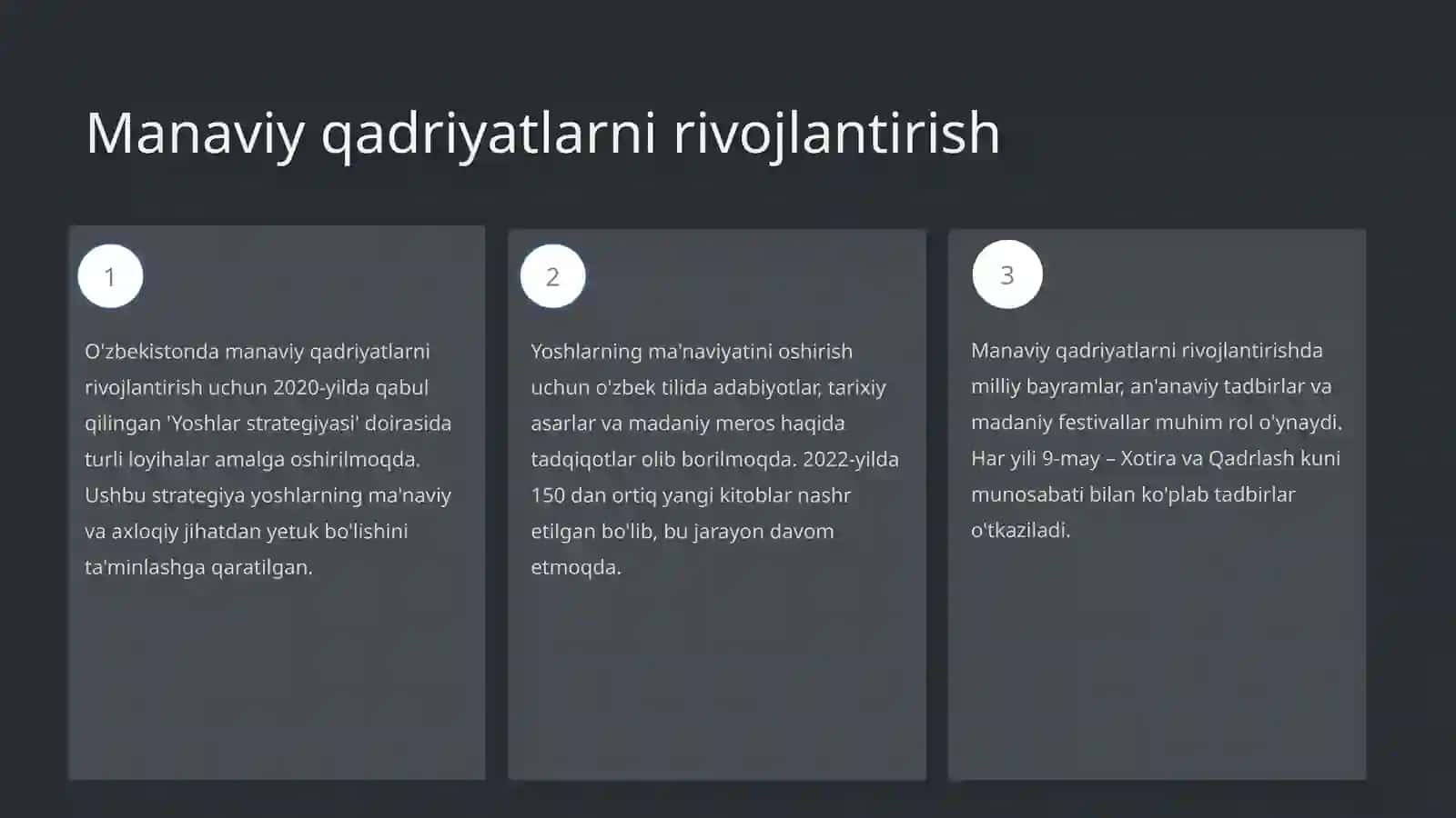 Yoshlar strategiyasi: Manaviy qadriyatni rivojlantirish 3