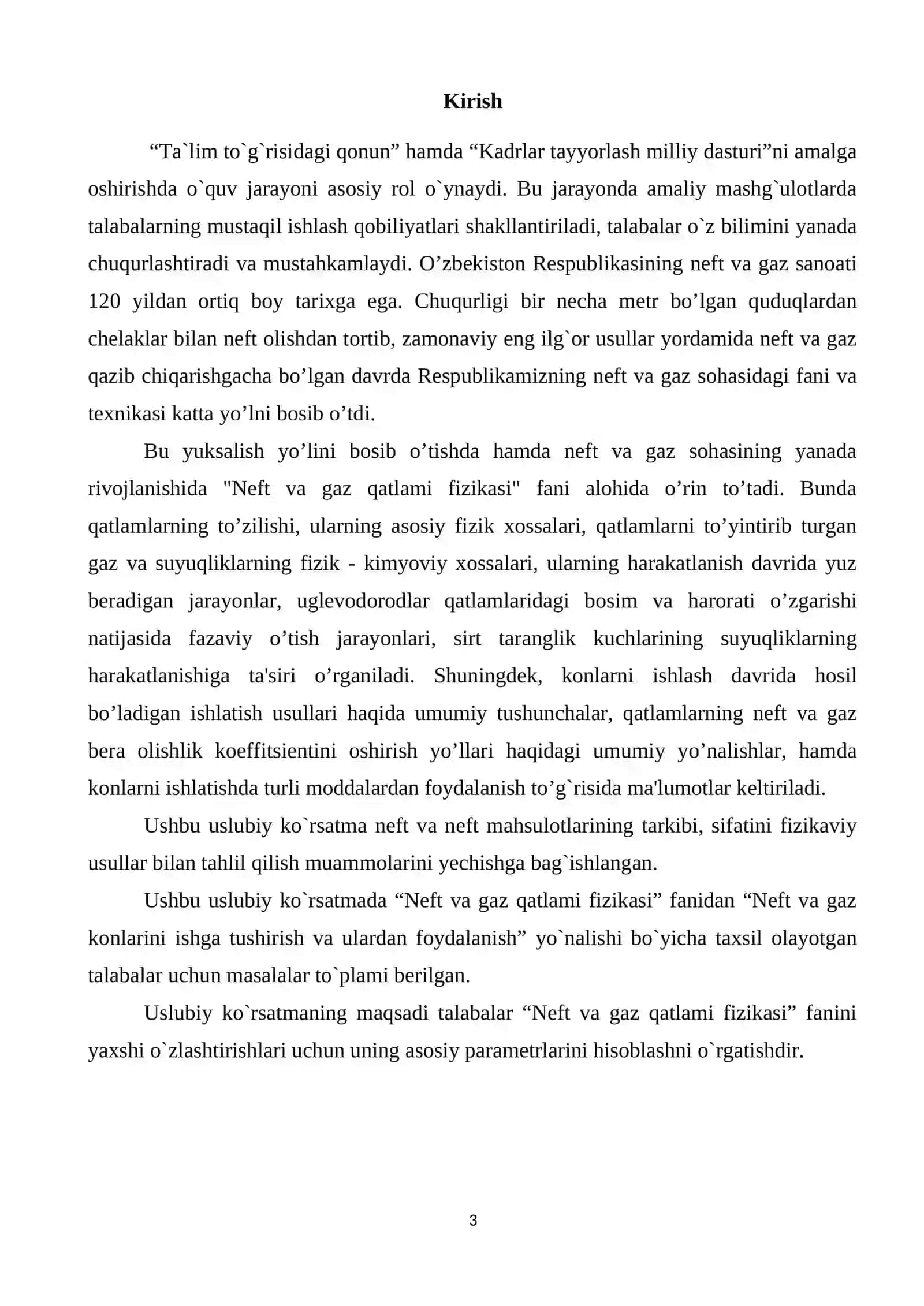 Neft va gaz qatlami fizikasi amaliy mashg'ulotlari 3