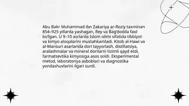 Abu Bakr Roziyning kimyoviy dorilar yaratishdagi hissasi 3