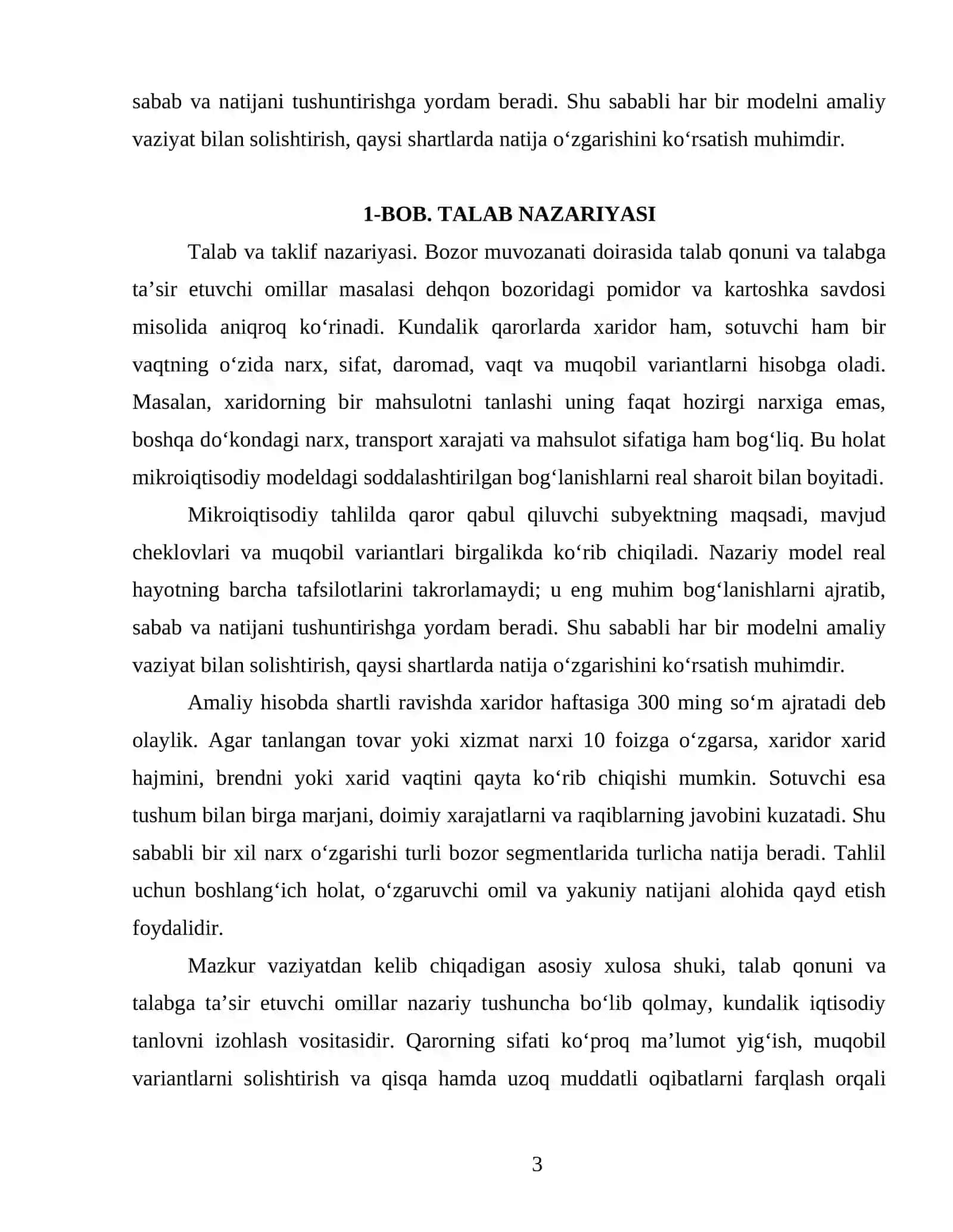 TALAB VA TAKLIF NAZARIYASI. BOZOR MUVOZANATI 3