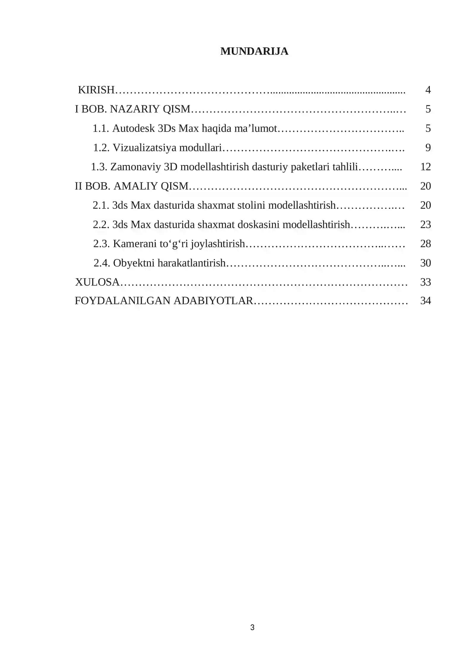 SHAXMAT O‘YININING UCH O‘LCHOVLI MODELI VA UNING ANIMATSIYASINI TAYYORLASH 3