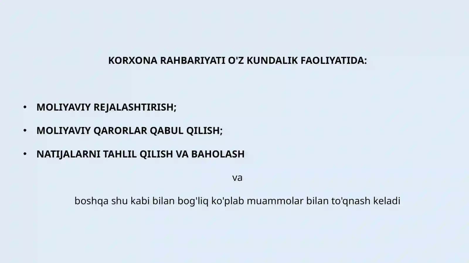“KORPORATIV TUZILMALARDA MOLIYAVIY MENEJERNING ROLI” taqdimoti 3