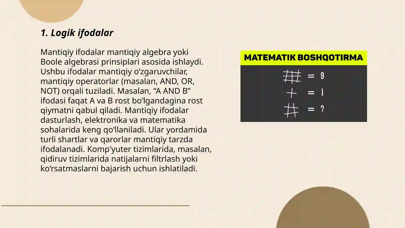 Mantiqiy masalarda rostlik jadvalini tuzish 3