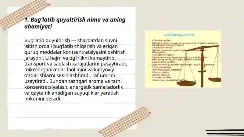 Sharbatni bugʻlatib quyultirishning asosiy tushunchalari 3