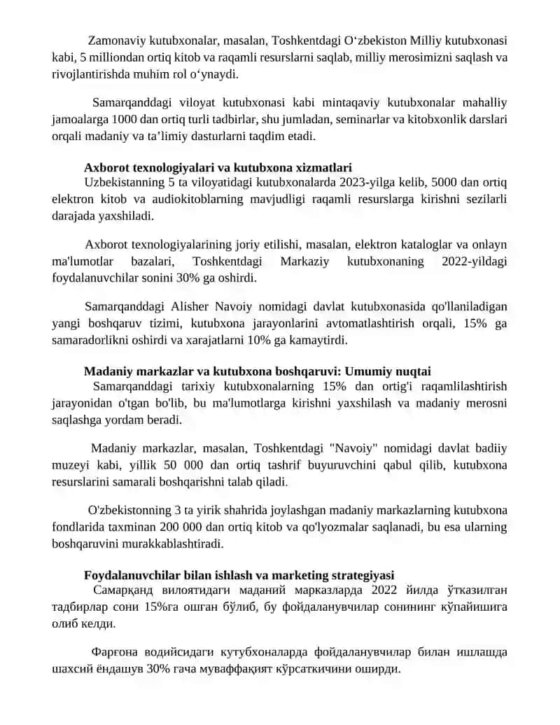 Madeniyat oraylari ham kitapxanalar iskerligin muwapaqlastiriw ham basqariw 3