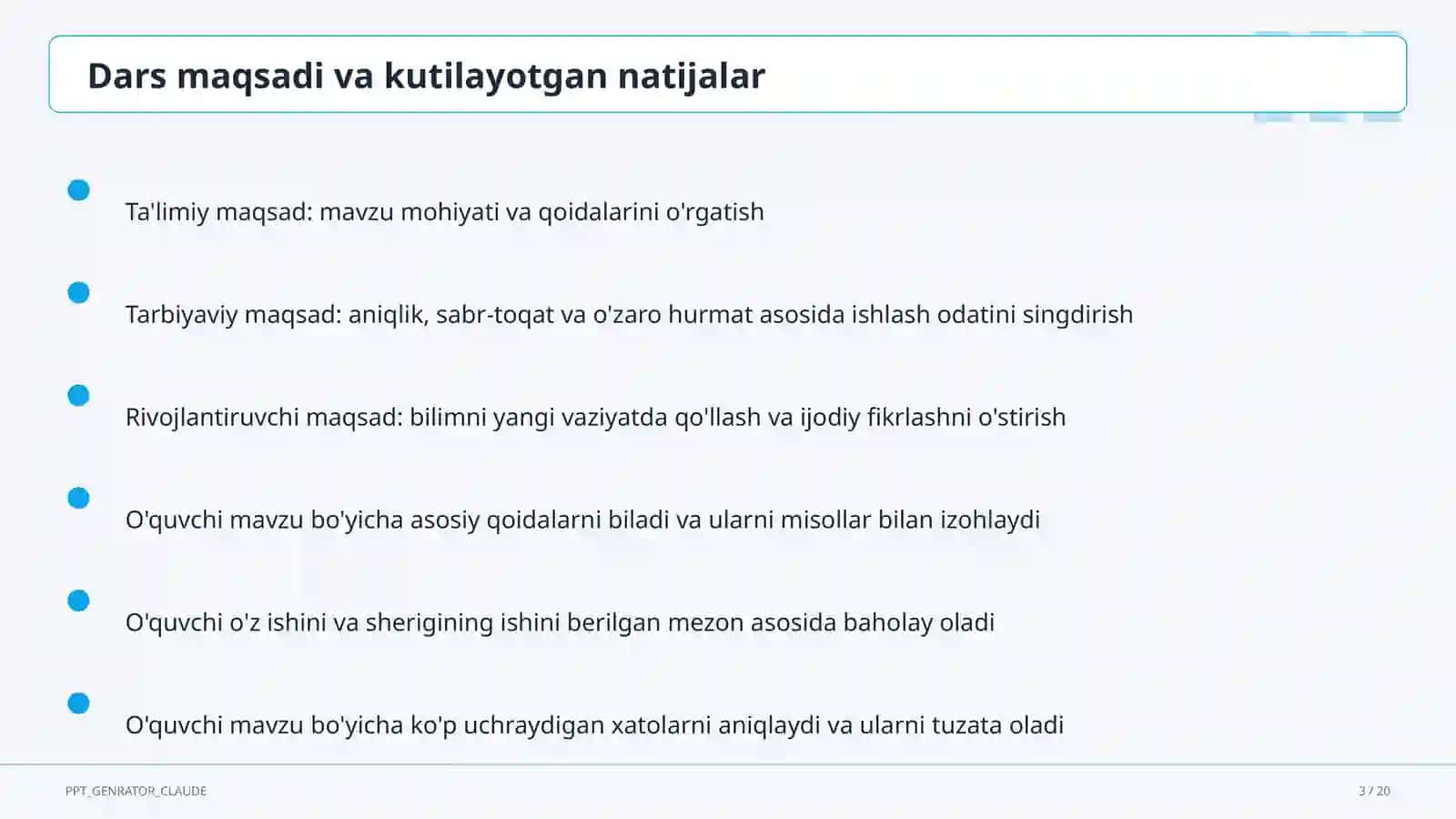 Blum taksonomiyasi va o'quv maqsadlari 3