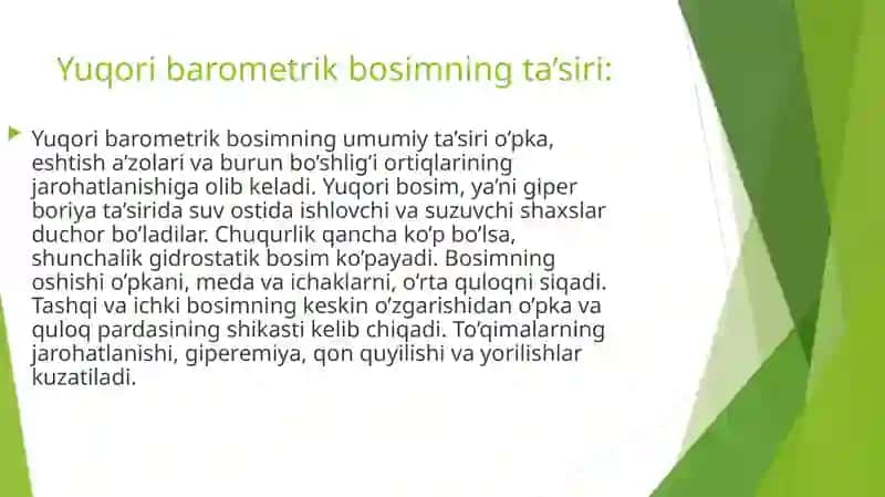 BAROMETRIK BOSIMNING ORGANIZMGA TA'SIRI 3