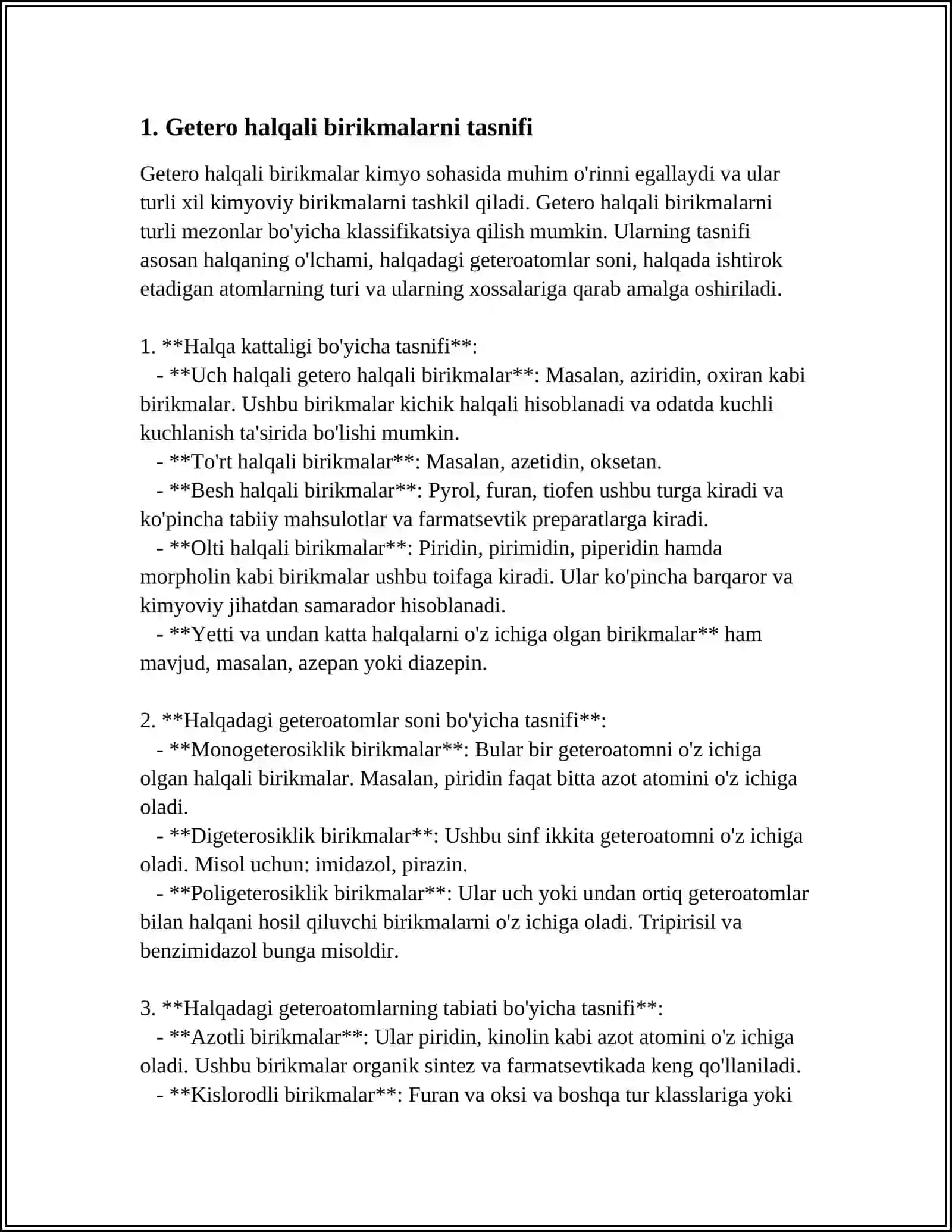 GETERO HALQALI BIRIKMALAR, METABALITLAR VA DORIVOR MODDALAR SIFATIDA 3