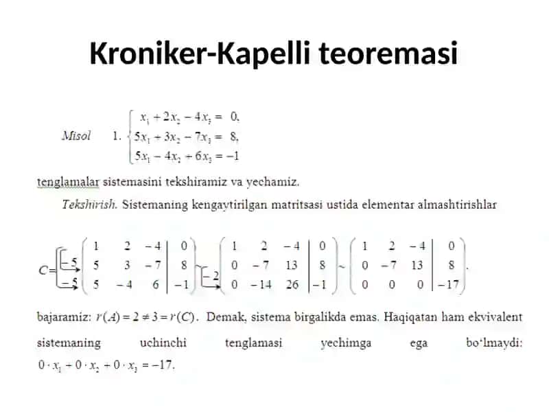 Oliy matematika: chiziqli tenglamalar sistemasi taqdimoti 3