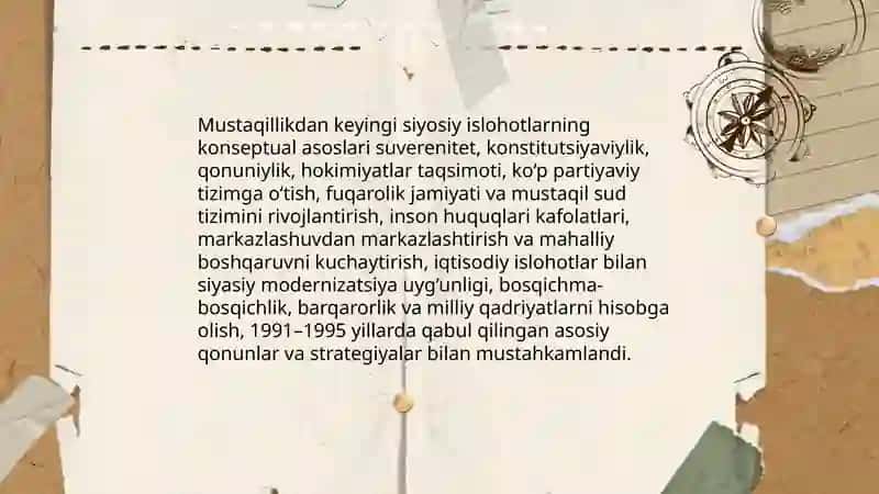O‘ZBEKISTONDА DEMOKRАTIK, FUQАROLIK JАMIYATI АSOSLАRINING SHАKLLАNIShI, АMАLGА OSHIRILGАN SIYOSIY ISLOHOTLАR. 3