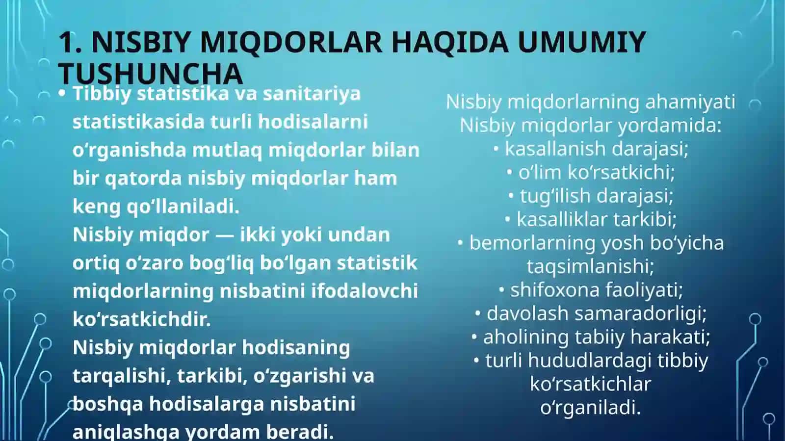 “Nisbiy miqdorlar va ulari hisoblash bo'yicha masalalar yechish. 3
