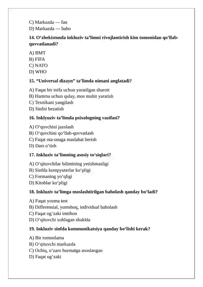 Inkluziv Ta’lim Testlar 3
