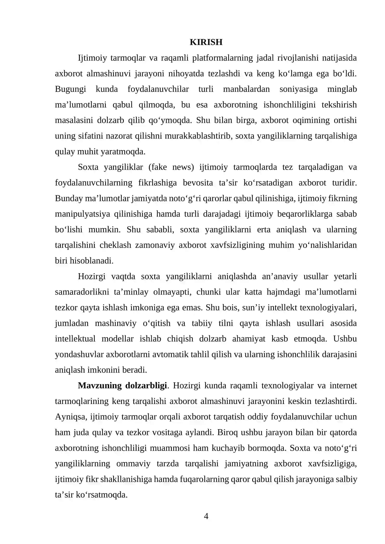 Ijtimoiy tarmoqlarda tarqaladigan axborot oqimida yolg‘on (soxta) yangiliklarni aniqlashning intellektual modelni ishlab chiqish 3