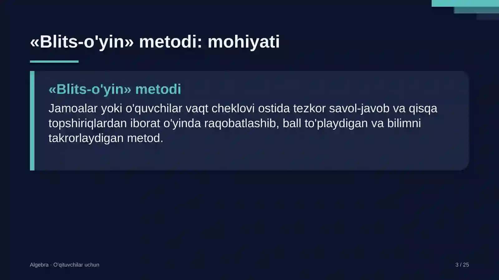 algebra darslarida blits o'yin metodidan foydalanish 7511 3