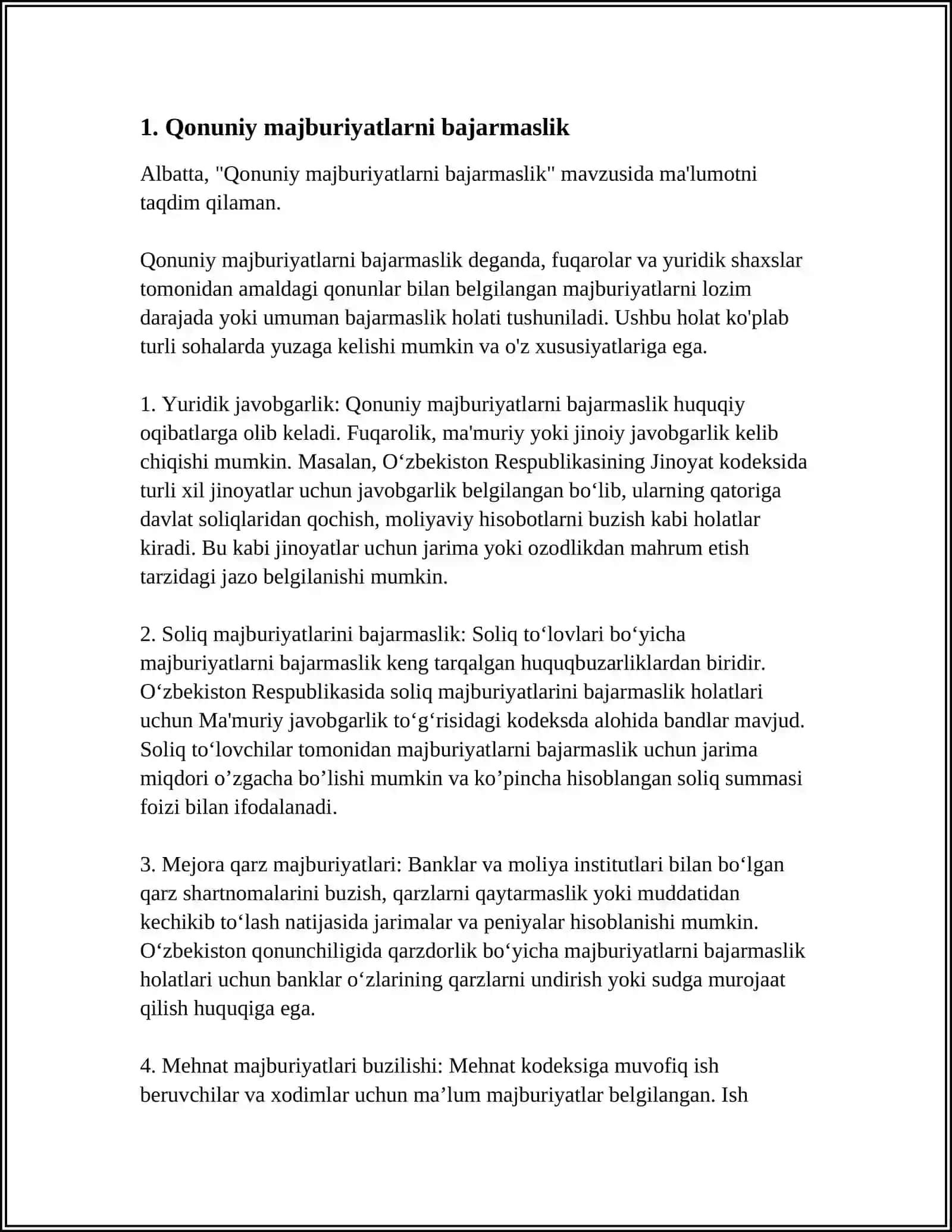 MAJBURIYATLARNI BAJARMASLIK VA LOZIM DARAJADA BAJARMASLIK 3