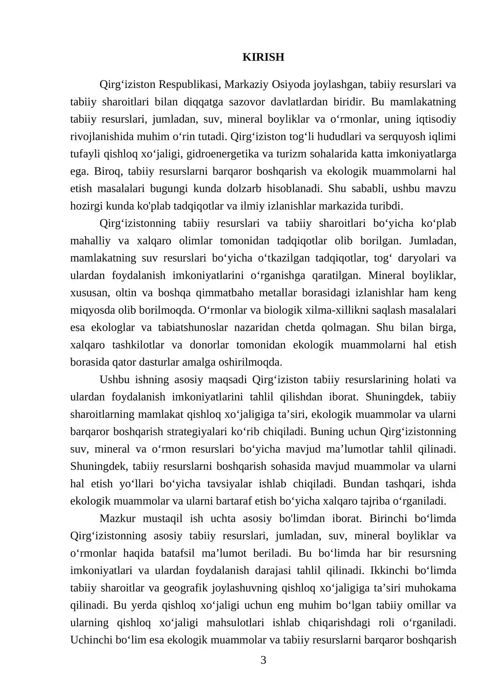 Qirgʻiziston tabiy resurslari tabiy sharoyiti 3
