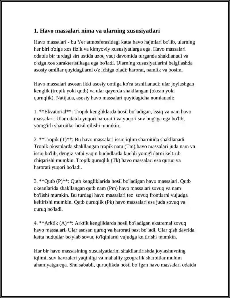 HAVO MASSALARI VA FRONTLARI 3