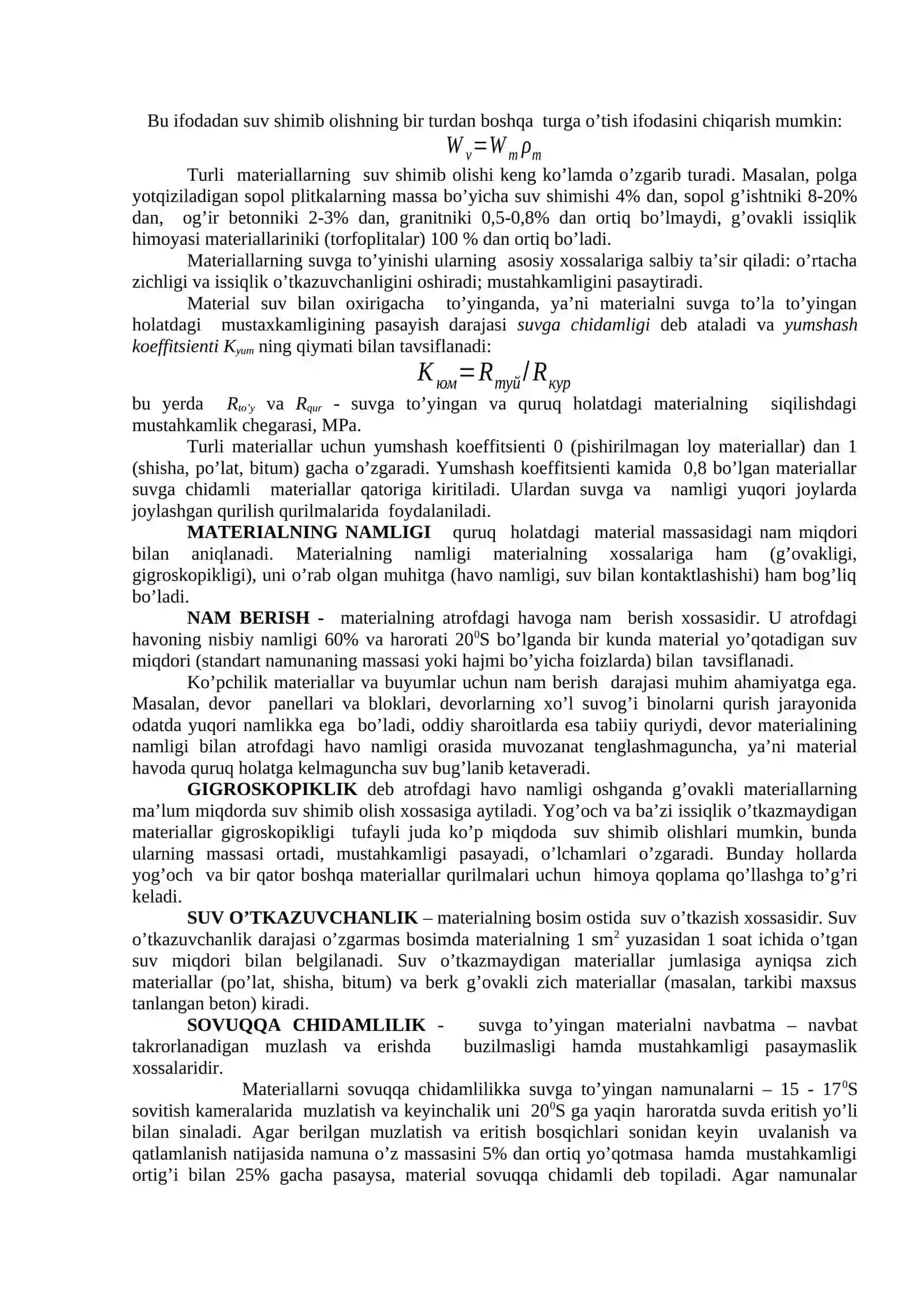 2-ma’ruza: QURILISH MATERIALLARINING ASOSIY XOSSALARI 3
