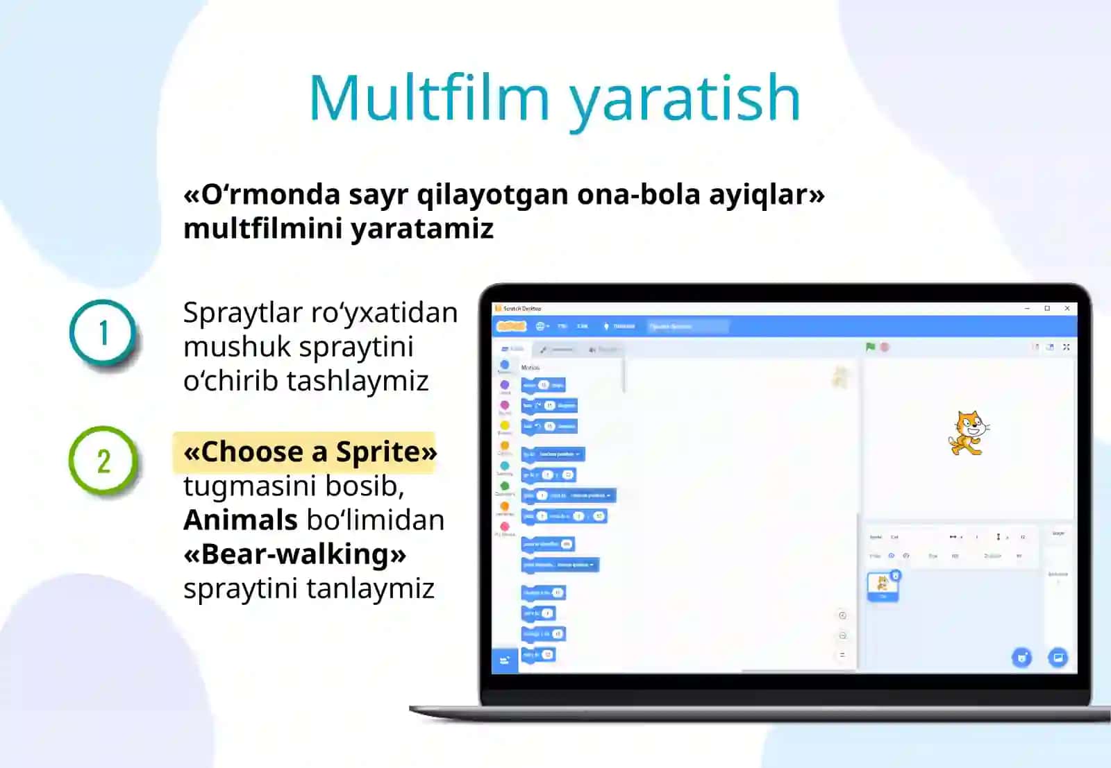 Scratch muhitida soddam multfilm yaratish 3