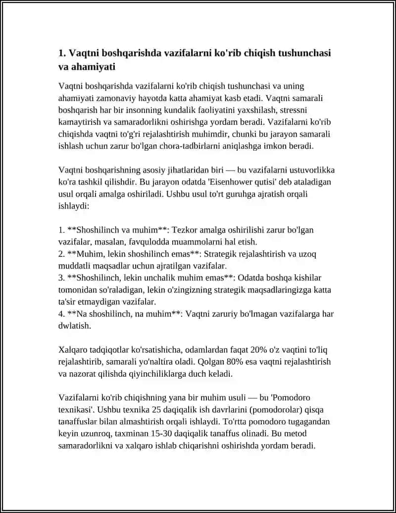 VAQTNI BOSHQARISHDAGI VAZIFALARNI KO'RIB CHIQISH MOHIYATI, SHARH YARATISH VOSITALARI 3