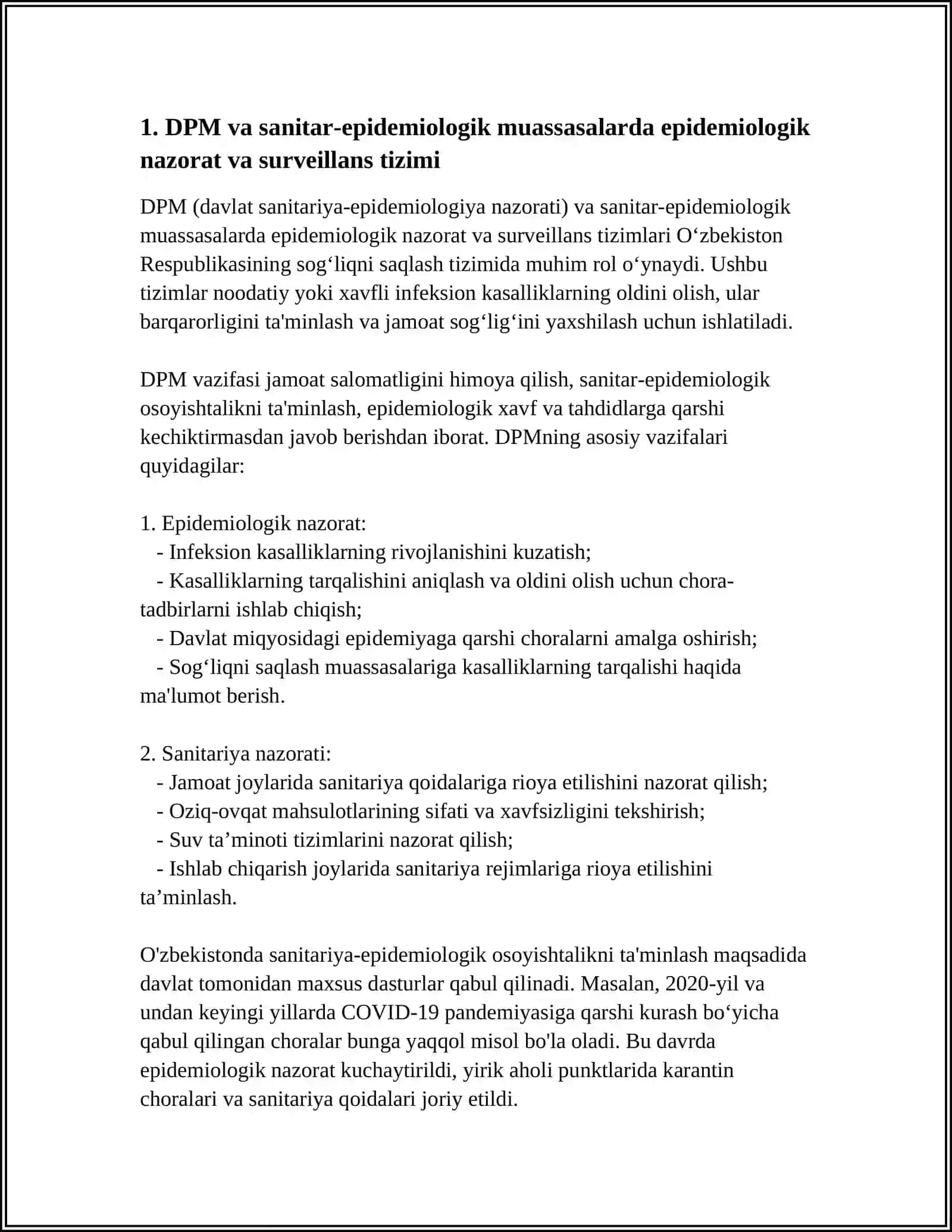 DAVOLASH PROFILAKTIK MUASSASALAR (DPM) VA SANITARIYA-EPIDEMIOLOGIK MUASASALARDA EPIDEMIYAGA QARSHI ISHLARNI TASHKILLASHTIRISH XUSUSIYATLARI 3
