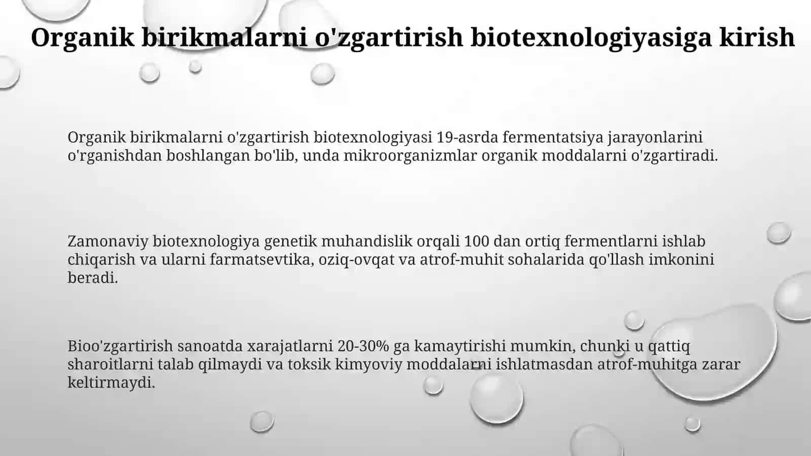 Organik birikmalarni transformatsiyalash (oʻzgartish) biotexnologiyasi 3