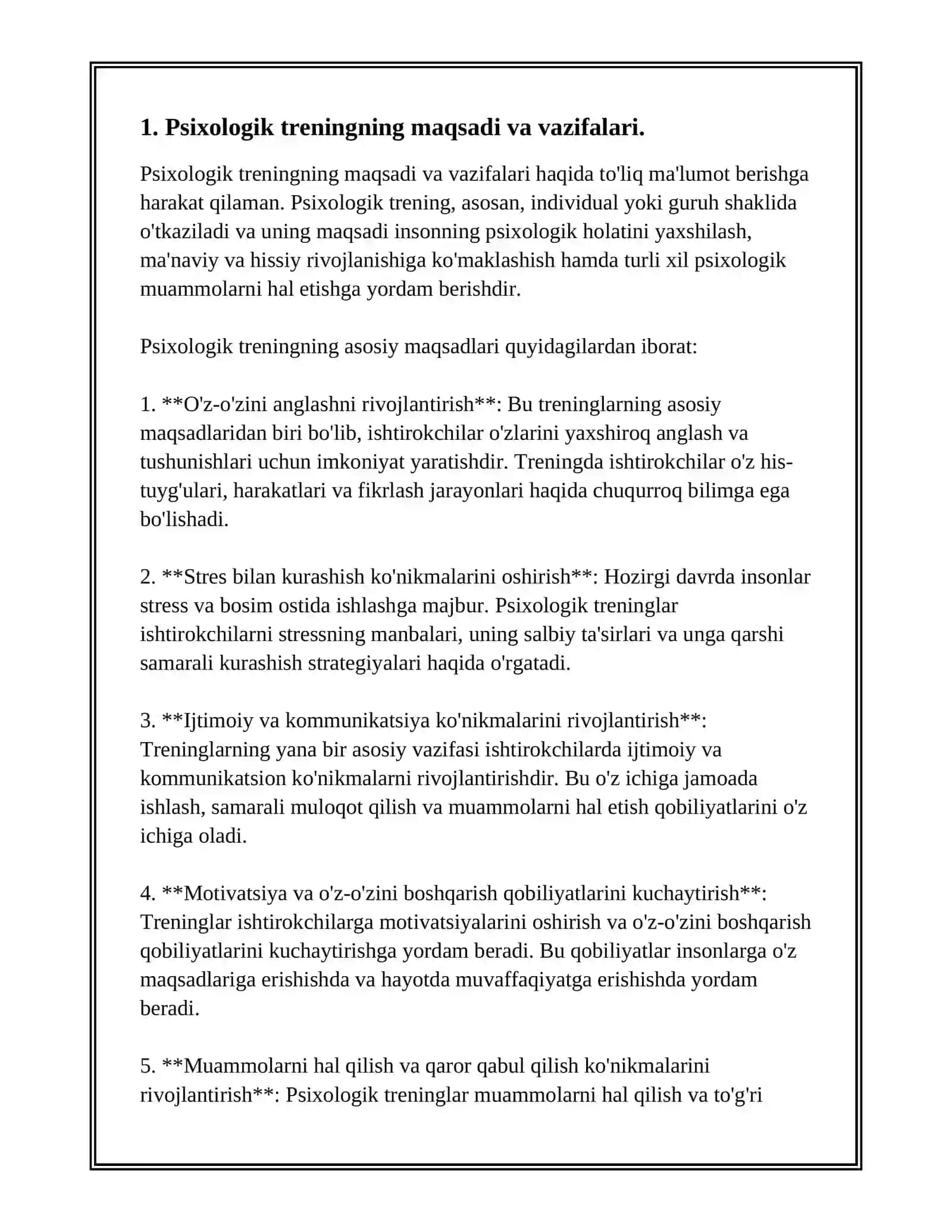 PSIXOLOGIK TRENINGNING MAQSAD VA VAZIFALARI;SOTSIAL-PSIXOLOGIK TRENINGLARNI RIVOJLANISH TARIXI. 3