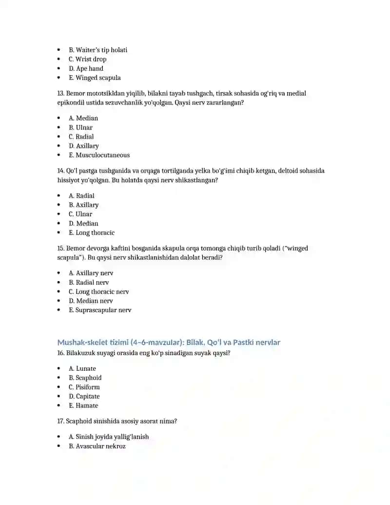 Mushak-skelet tizimi: To‘liq testlar to‘plami (1–24 mavzular) 3