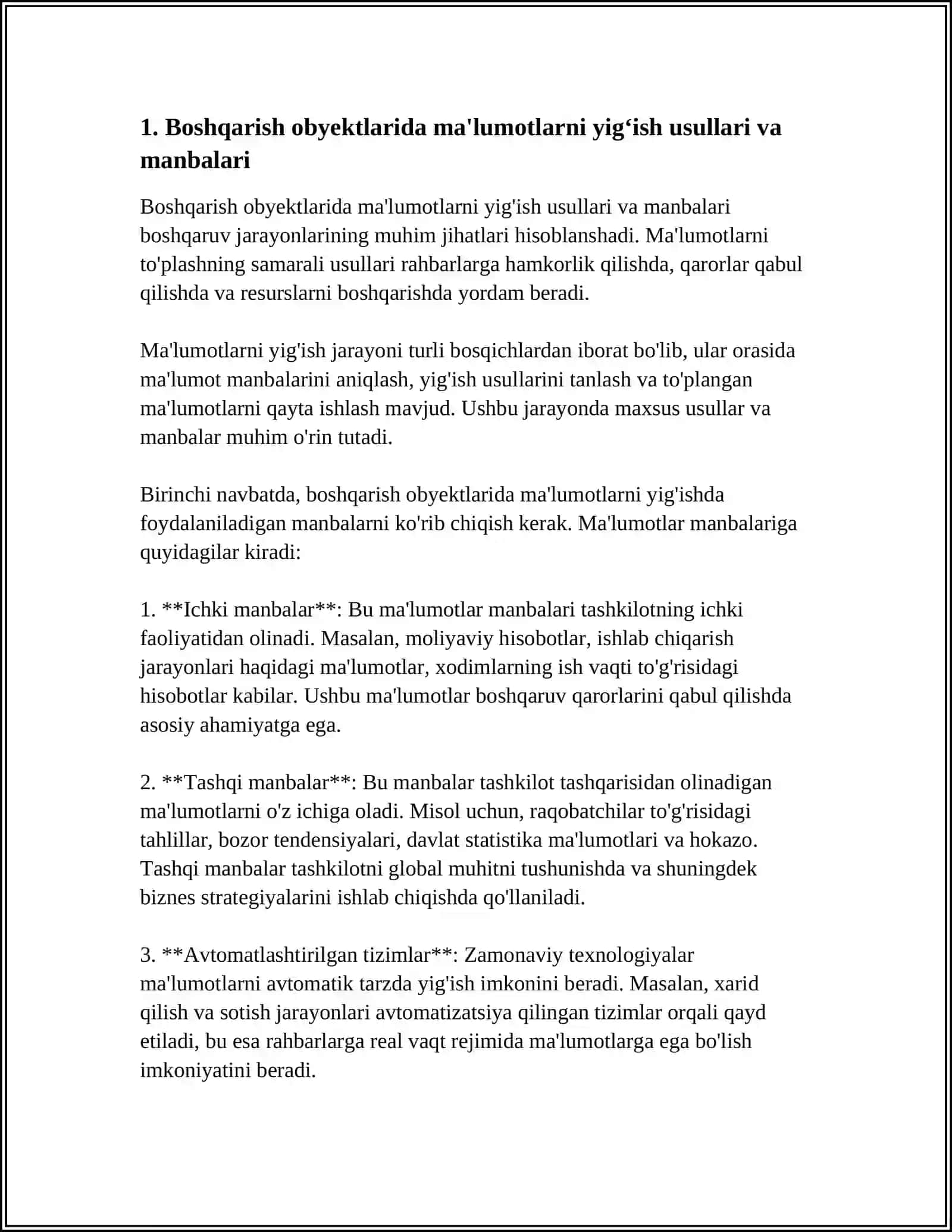 BOSHQARISH OBYEKTLARIDA MA'LUMOTLARNI YIGʻISH VA TAHLIL QILISH 3