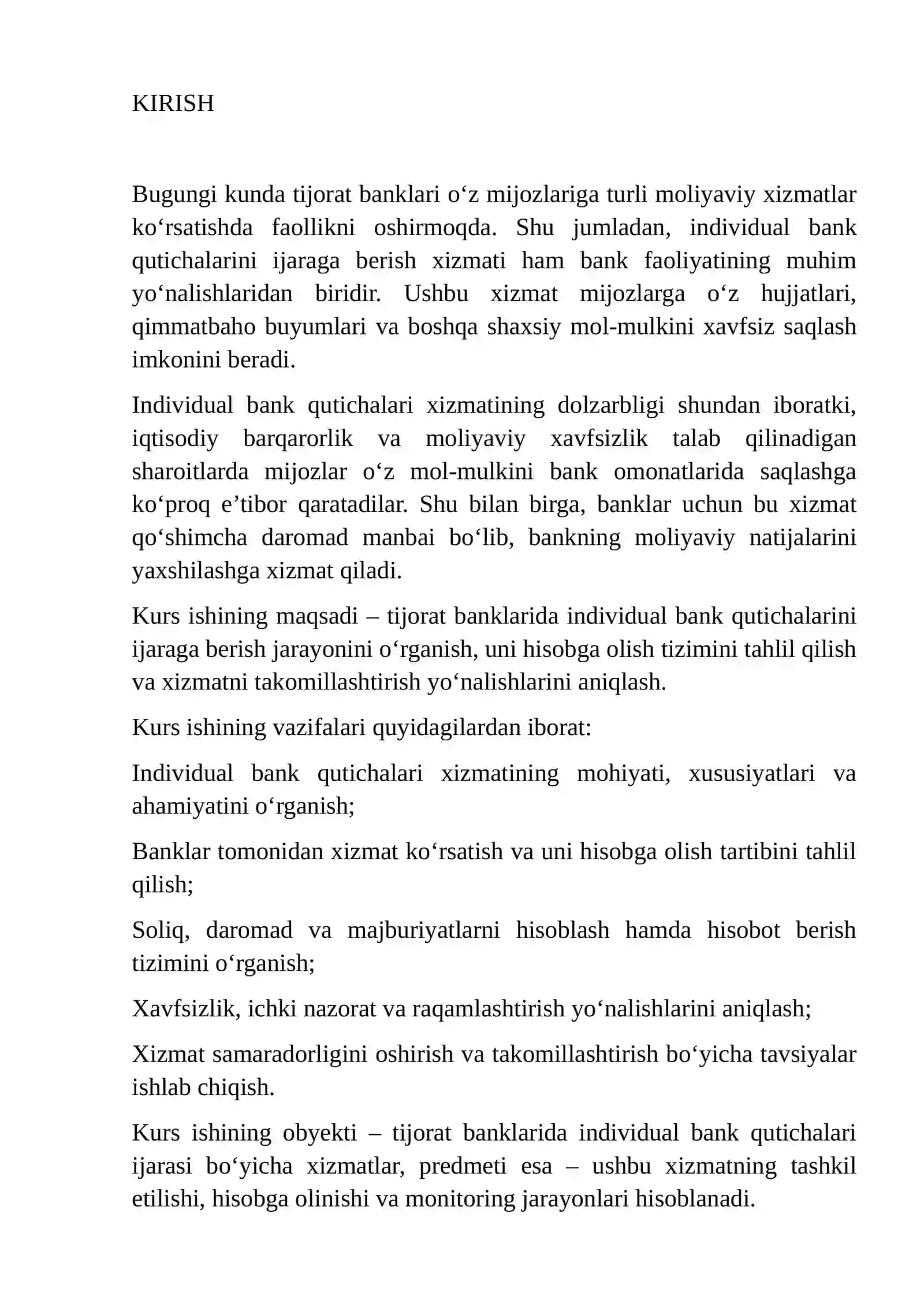 TIJORAT BANKLARIDA INDIVIDUAL BANK QUTICHALARINI IJARAGA BERISH XIZMATINI KO'RSATISH VA UNI HISOBGA OLISH 3