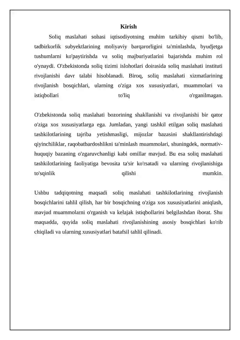 Soliq maslahati rivojlanishining bosqichlari va ularning xususiyatlari 3