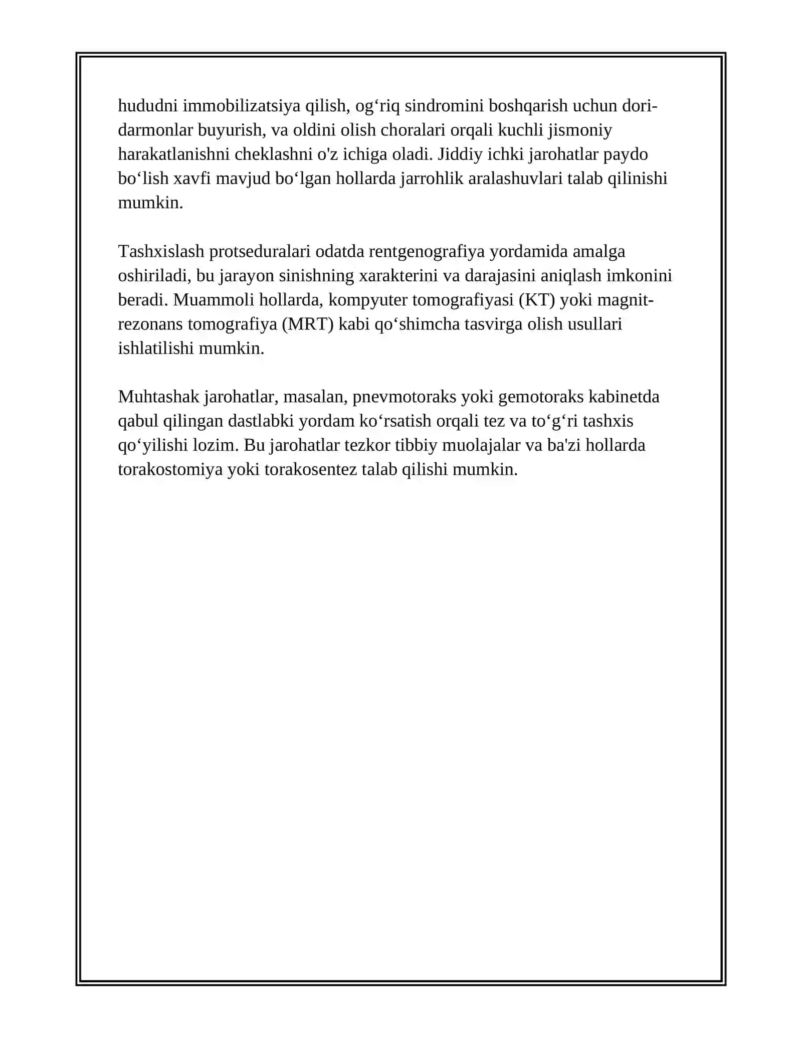 KATTALAR VA BOLALARDA KO‘KRAK QAFASI VA YELKA KAMARI  JAROHATLARI. QO‘LNING JAROHATLARI. YELKA, BILAK VA QO‘L BARMOQ JAROHATLARI, KELIB CHIQISH SABABLARI, TASHXISLASH USULLARI 3