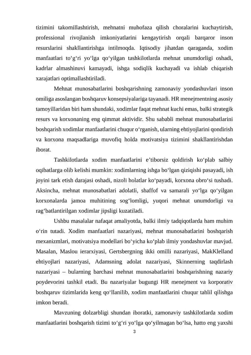 Xodimlar manfaatlari va mehnat munosabatlarini boshqarish 3