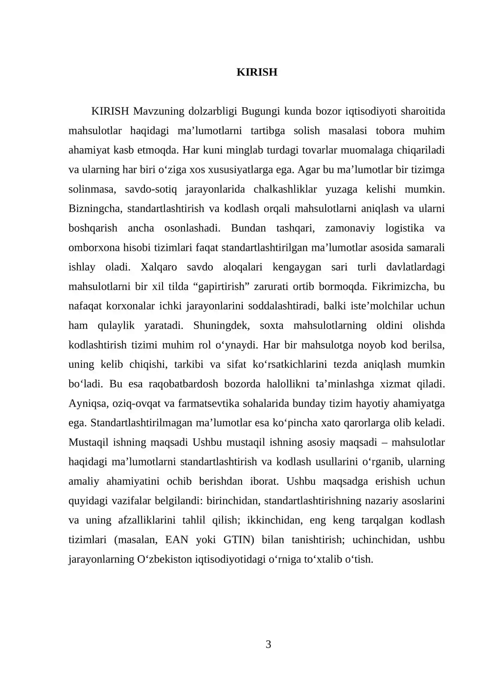 Mahsulotlar haqidagi ma’lumotlarni standartlashtirish va kodlash 3