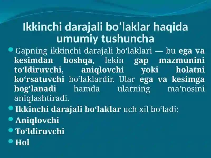 Ikkinchi darajali bo`laklar 3