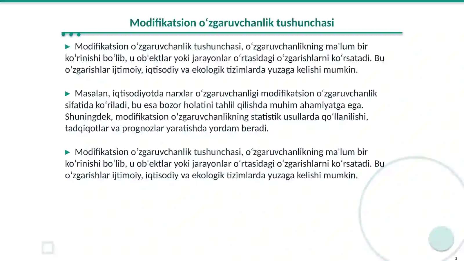 Modifikatsion o‘zgaruvchanlikni statistik usulda o‘rganishga oid masala va mashqlar tuzish hamda yechish metodikasi 3