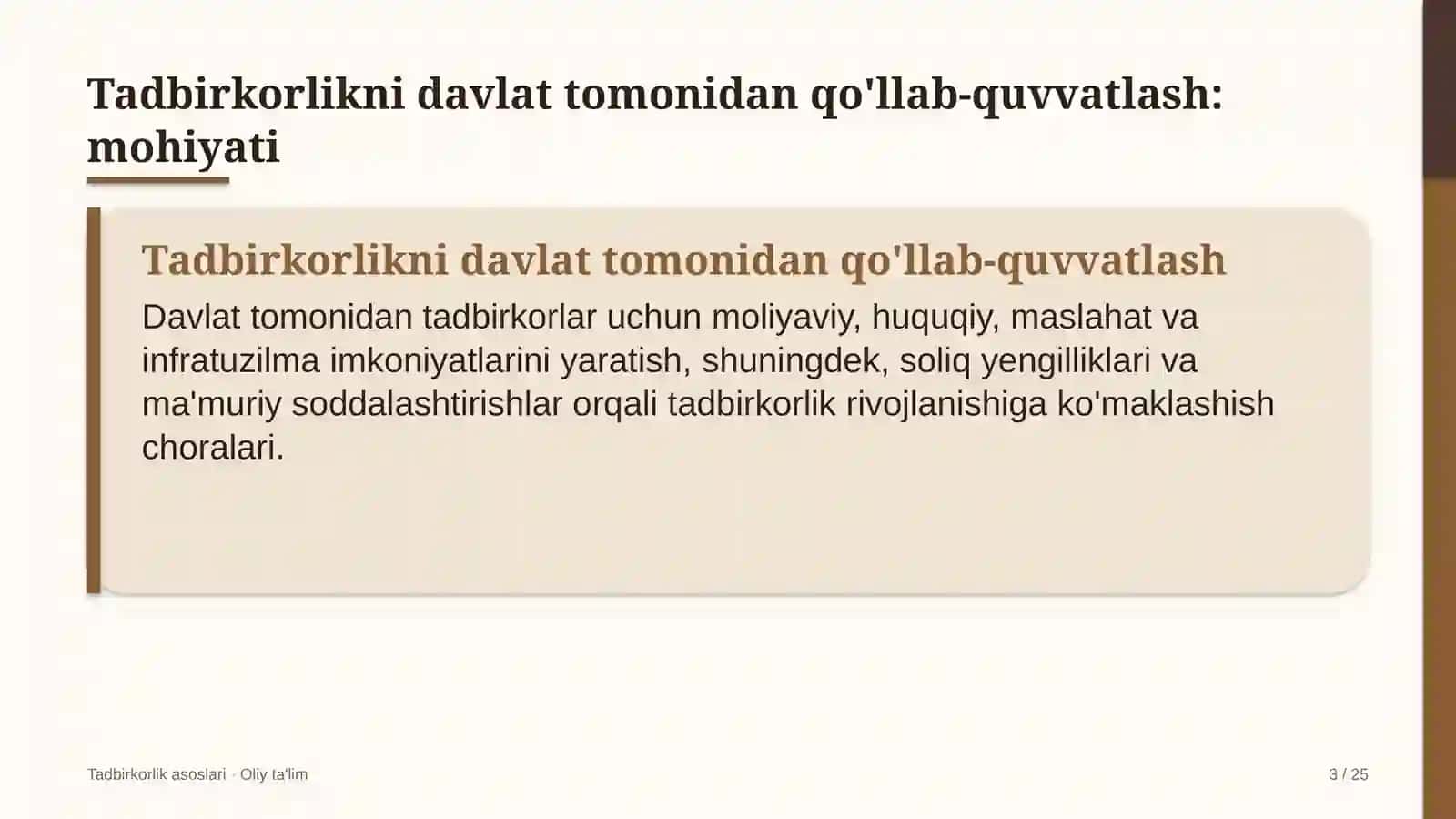 xorijiy universitetlar filiallarida tadbirkorlikni davlat tomonidan qo'llab quvvatlash 2547 3