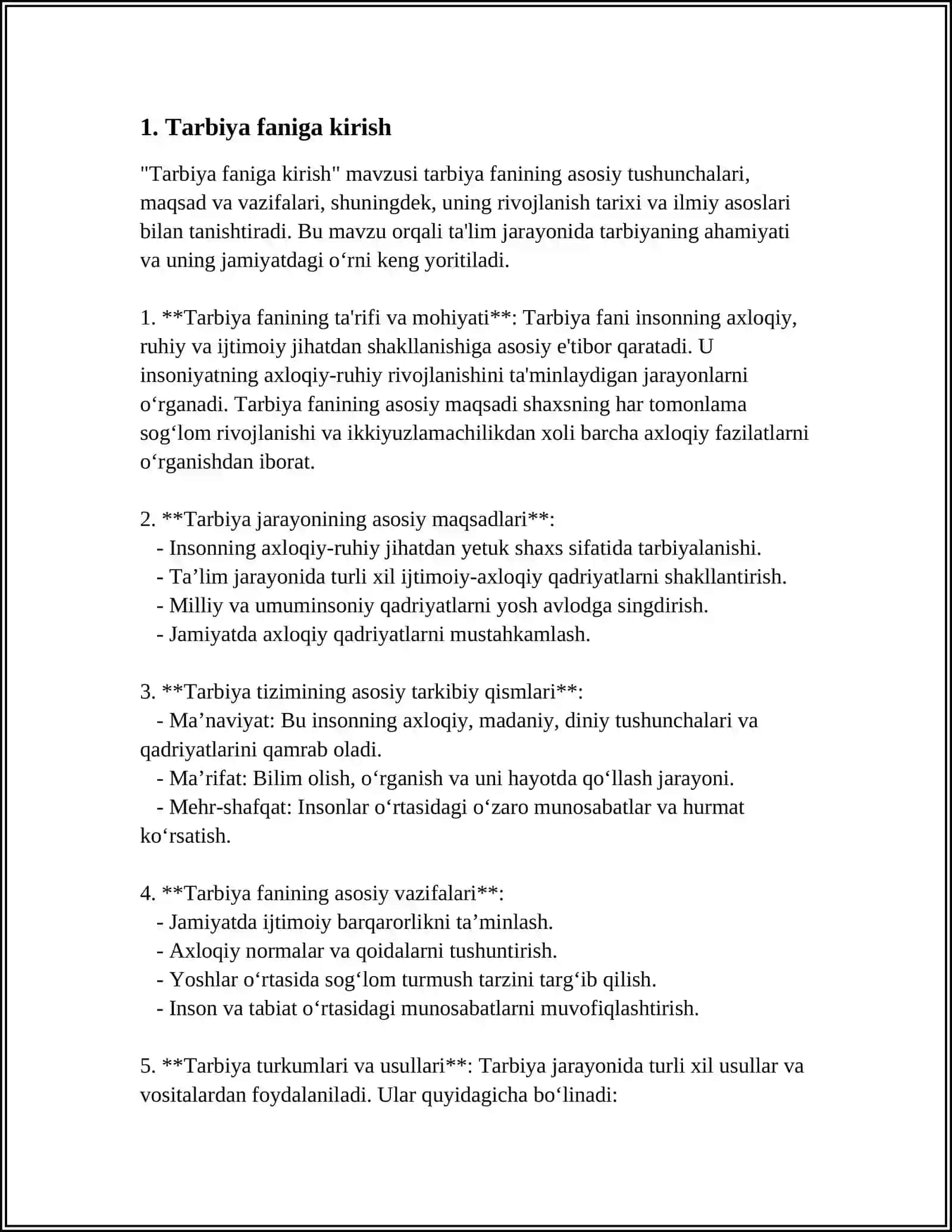 "TARBIYA" FANINI OʻQITISH TEXNOLOGIYASI 3