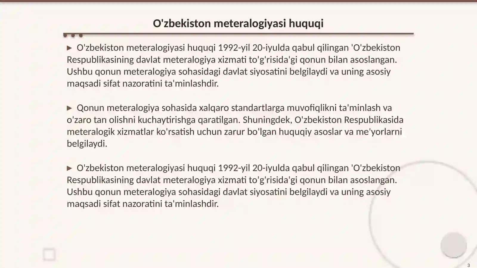 O'zbekiston Respublikasida meteralogiyaning huquqiy asoslari 3