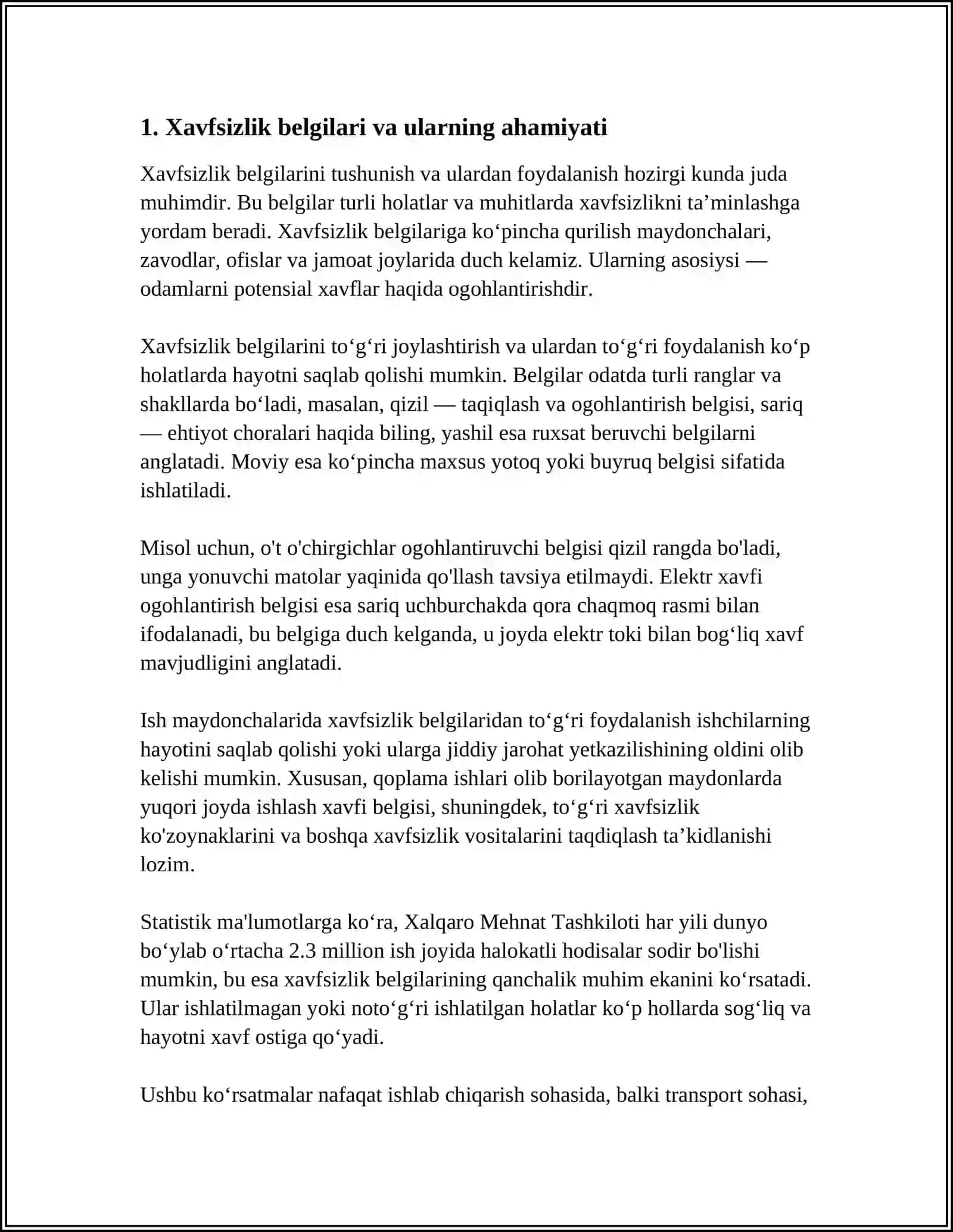 MUSTAQIL ISH Mavzu: XAVFSZLIK STANDARTLARI 3