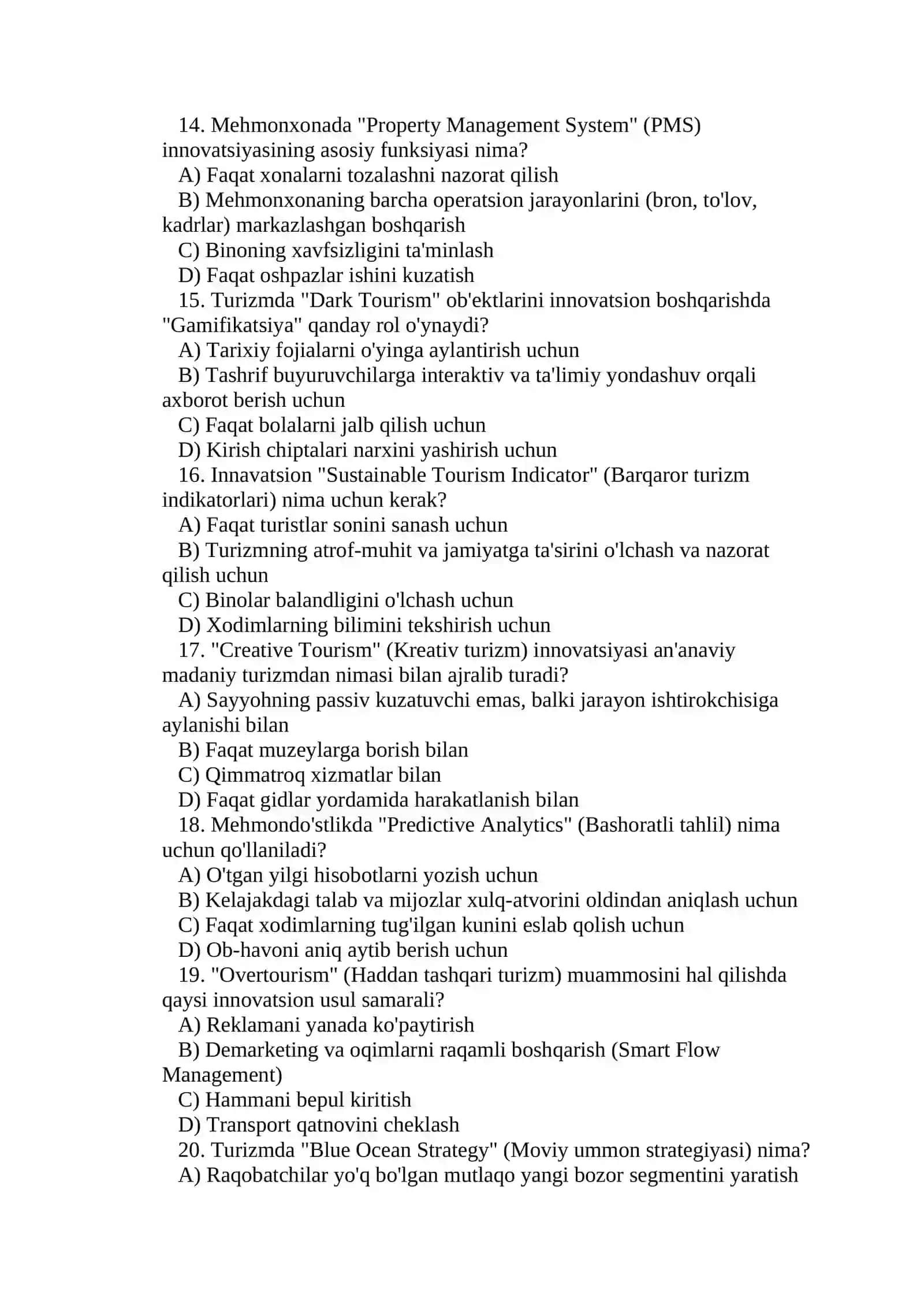 Mehmondo'stlik sanoatida "Yield Management" (Daromadni boshqarish) innovatsion tizimi 3