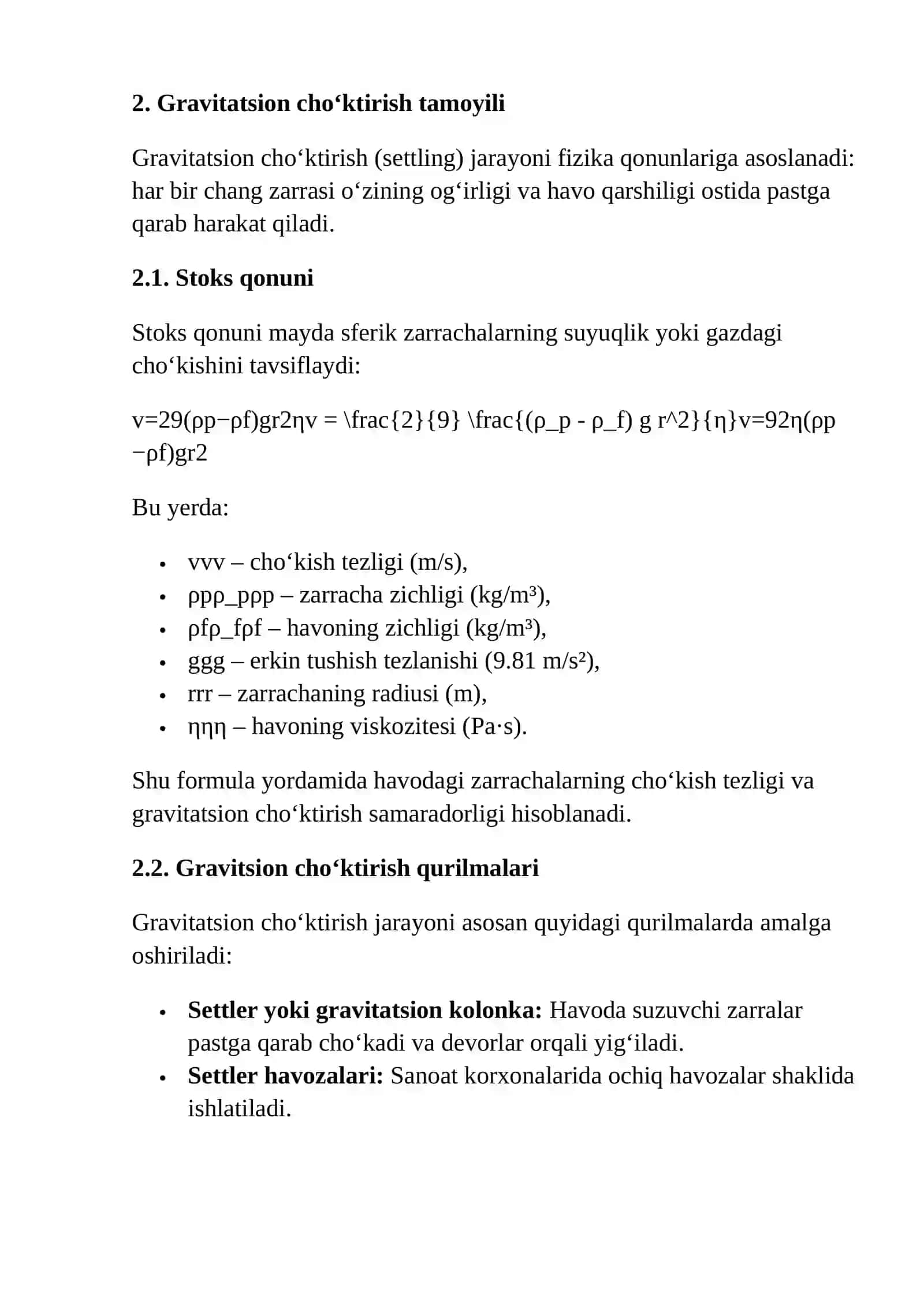 Changli havoni tozalashda gravitatsion cho‘ktirish xarakteristikasi 3