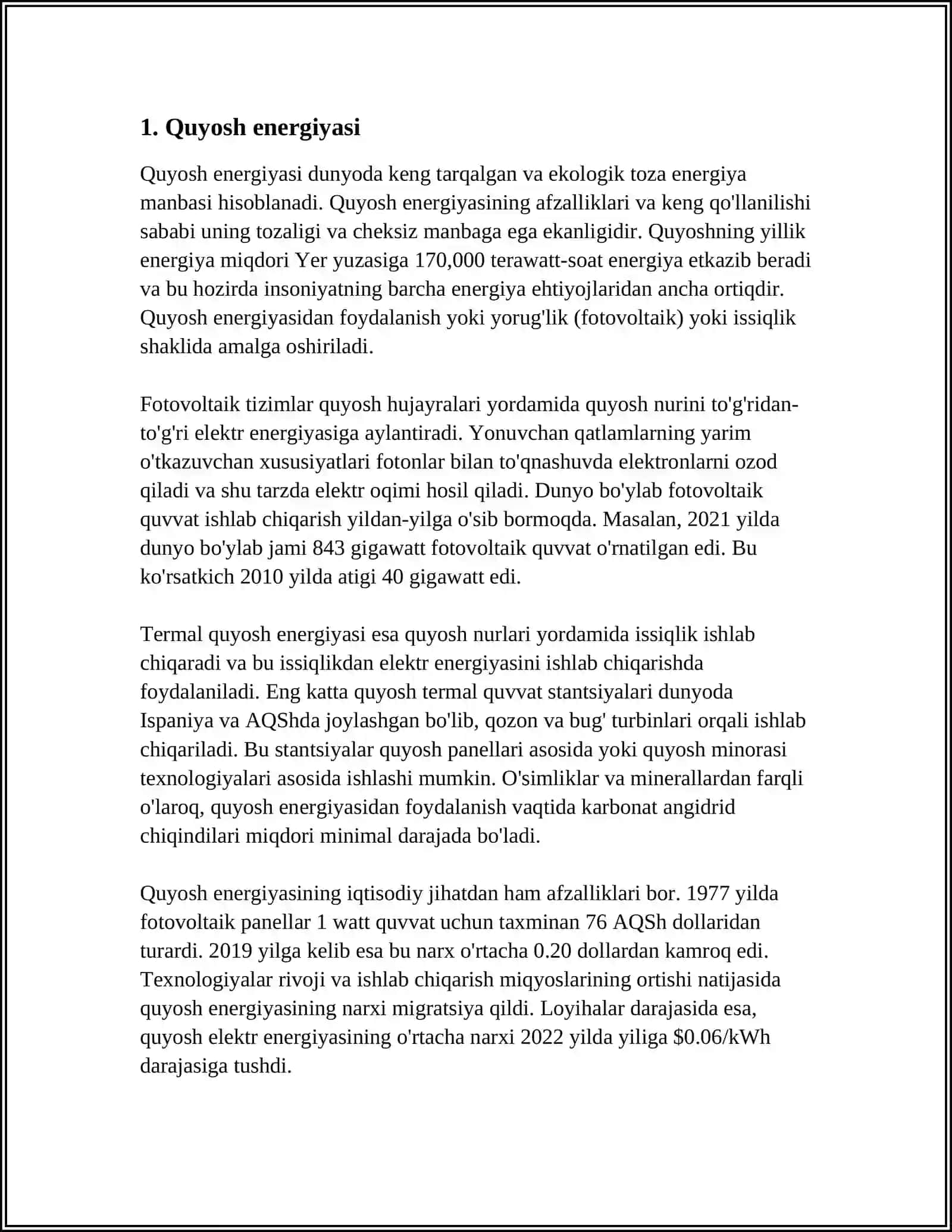 MUSTAQIL ISH Mavzu: QAYTA TIKLANUVCHI ENERGIYA TURLARI 3