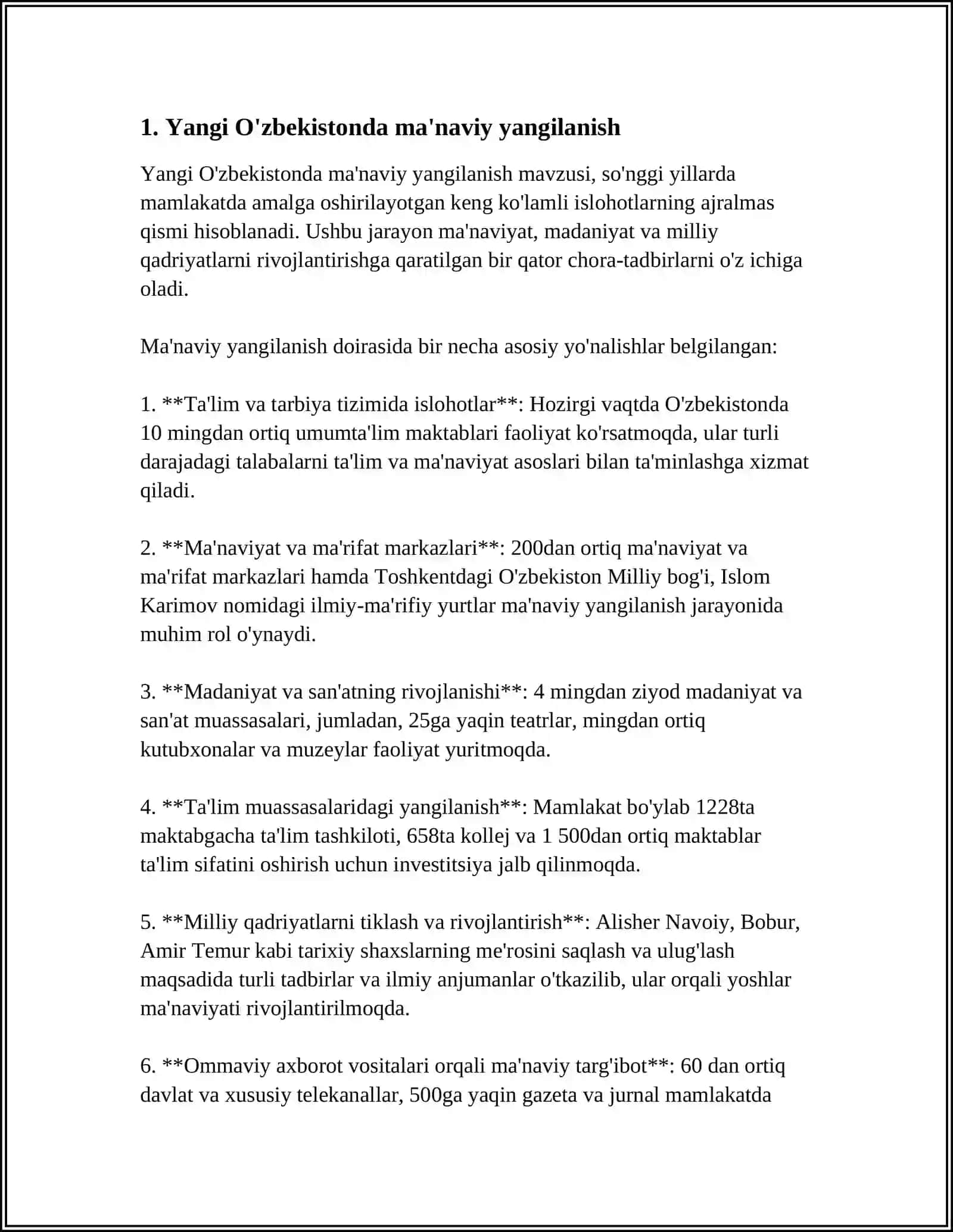 YANGI O'ZBEKISTONDA AMALGA OSHIRILYOTGAN MANAVIY O'ZGARISHLAR 3