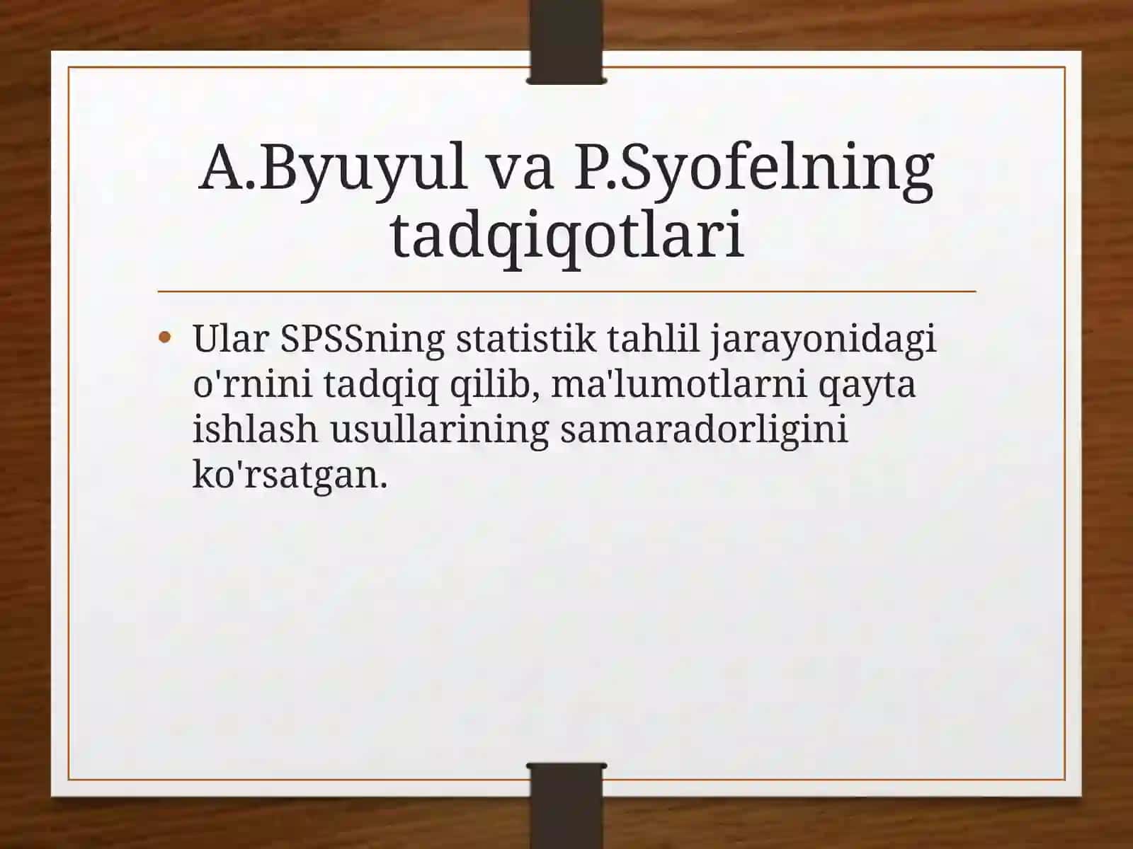 SPSS da ma'lumotlarni qayta ishlash bo'yicha A.Byuyul va P.Syofelning qarashlari 3