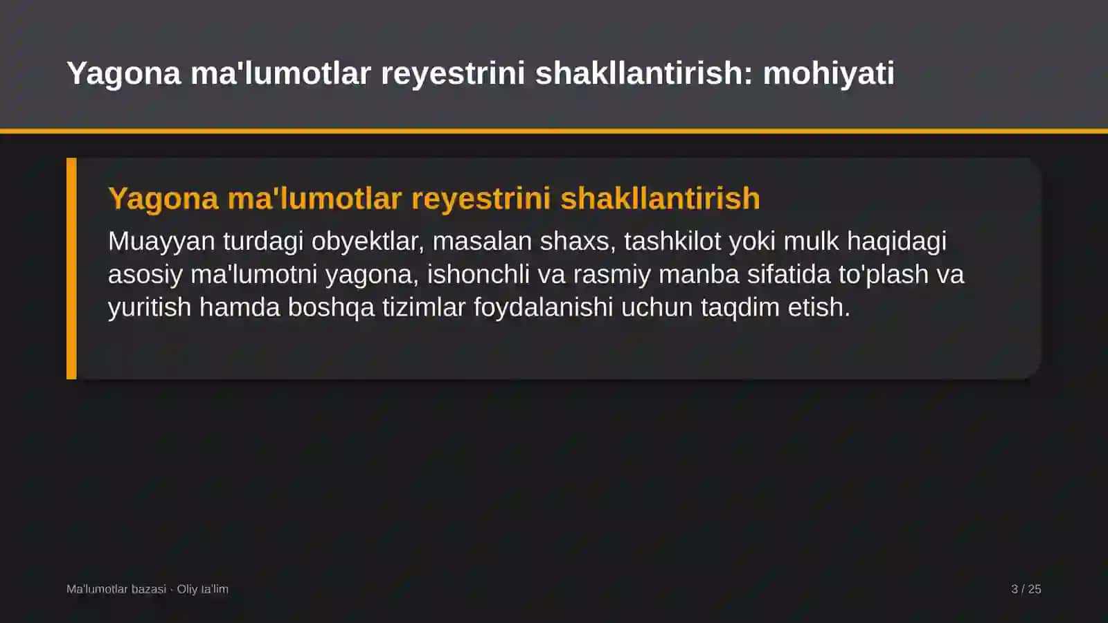 tamaki sanoatida yagona ma'lumotlar reyestrini shakllantirish 4412 3