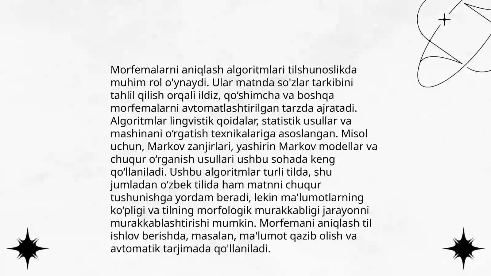 Linvistik ma'lumotlarni ( morfema, leksema, frezama, birikma va gap ) kompyuter ta'minotiga kirish, qayta ishlash 3