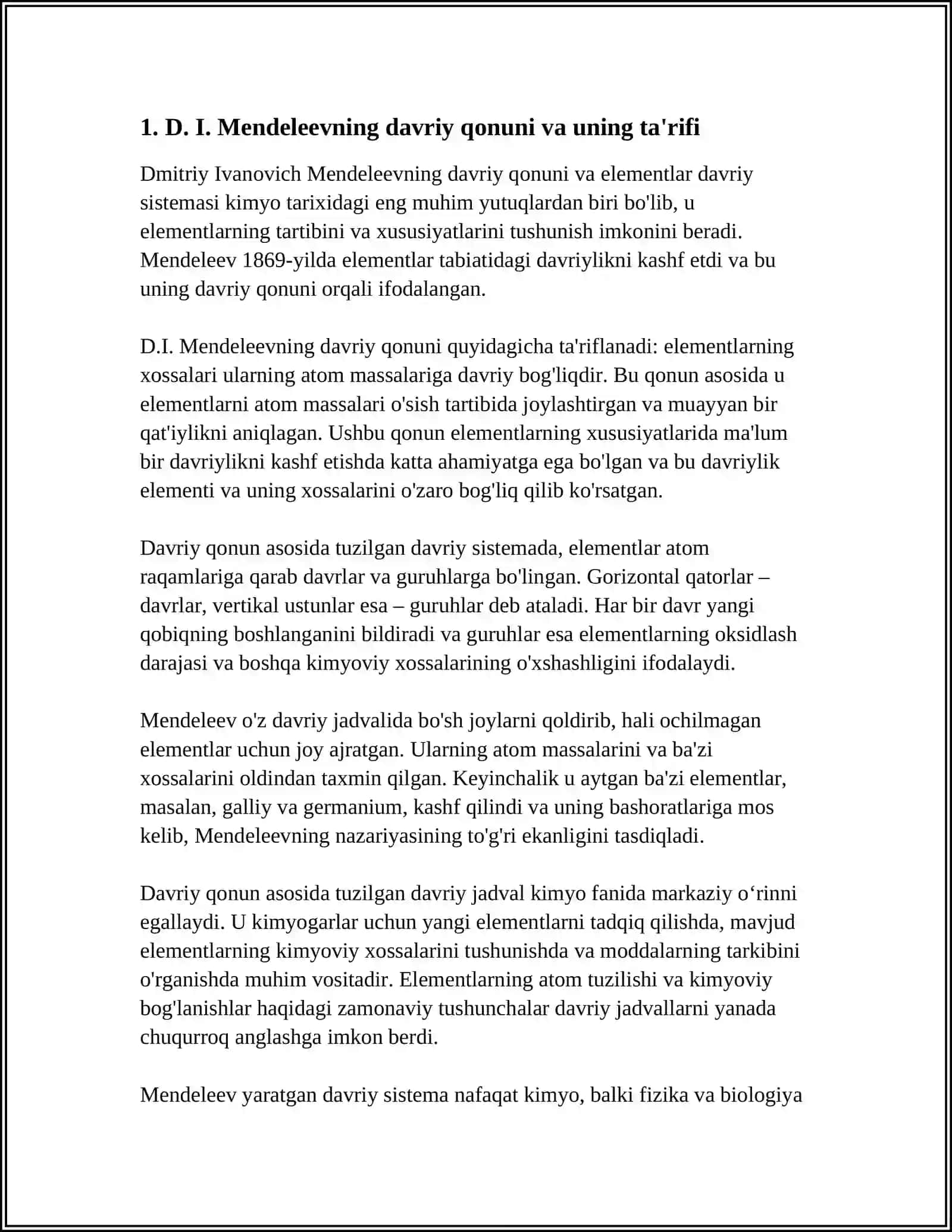 D. I. MENDELEEV DAVRIY QONUNI VA ELEMENTLAR DAVRIY SISTEMASI 3