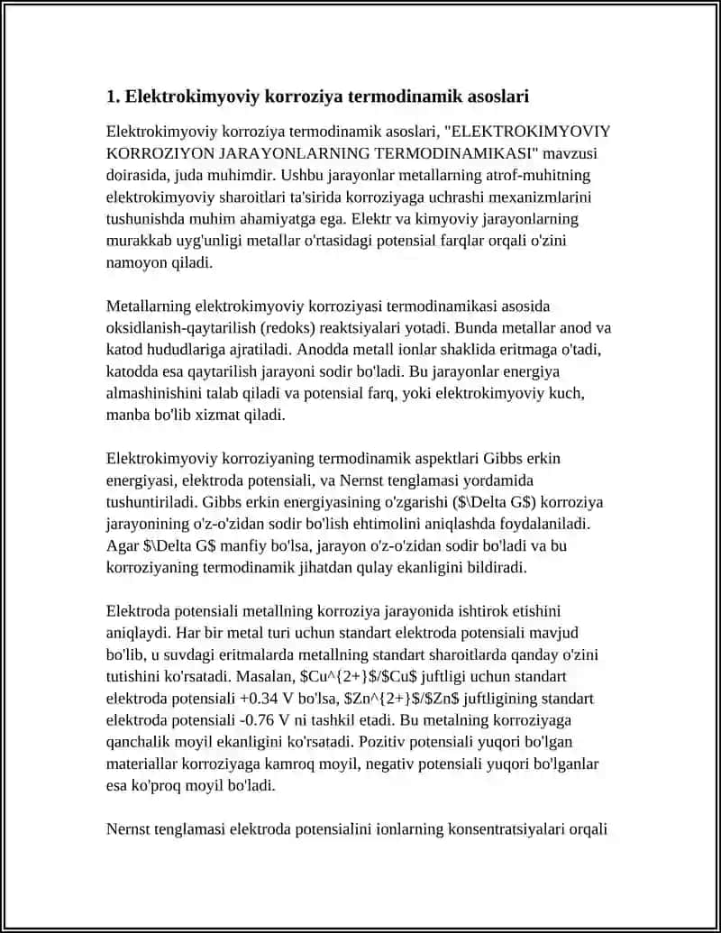 ELEKTROKIMYOVIY KORROZIYON JARAYONLARNING TERMODINAMIKASI 3
